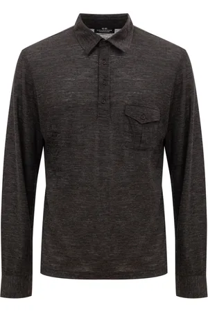 corneliani Top, Herre, Grå, L, Uld, Langærmet Mørkegrå Uld Polo