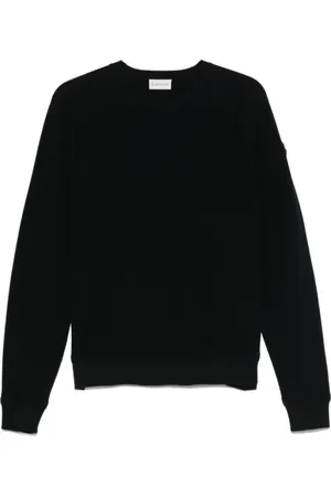 Moncler Strik, Herre, Blå, XL, Bomuld, Midnight Logo Patch Sweater