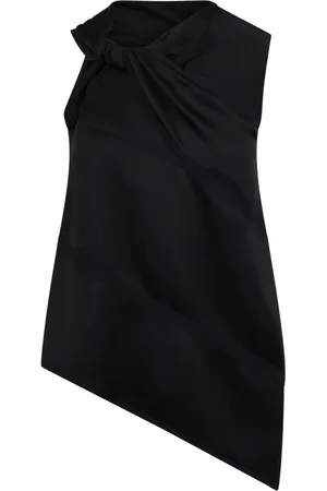 Jil Sander Top, Dame, Sort, S, Satin, Satin Top med Asymmetrisk Krave