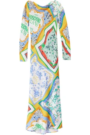 Moschino Kjole, Dame, Flerfarvet, S, Lang Tørklæde Print Kjole