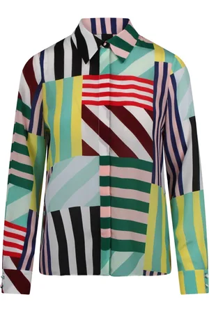 ALICE+OLIVIA Bluser & Skjorter, Dame, Flerfarvet, S, Uld, Stribet knap-ned krave top