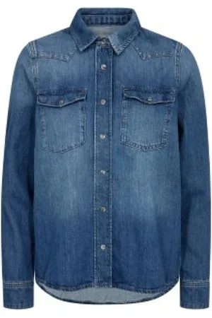 Mos Mosh Bluser & Skjorter, Herre, Blå, XS, Denim, Denim Western Skjorte med Hjerte Broderi