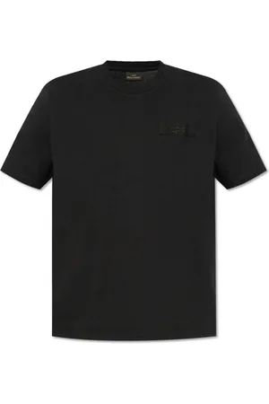 Paul & Shark Top, Herre, Sort, M, Bomuld, T-shirt med logo patch