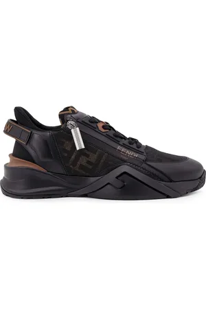 Fendi Sko, Herre, Sort, 43 EU, Læder, Læder Jacquard Sneakers med FF Detalje