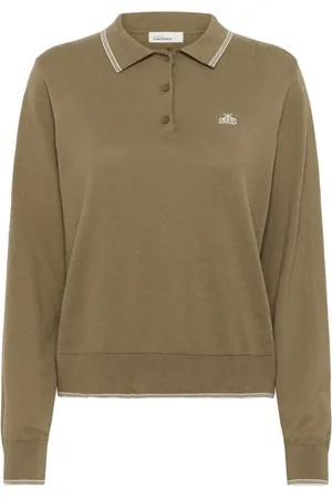 Karen by Simonsen Strik, Dame, Grøn, L, Bomuld, Sporty Polo Strik Caribou