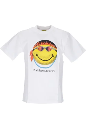 MARKET Top, Herre, Hvid, M, Bomuld, Smiley Print Hvid Tee Skjorte