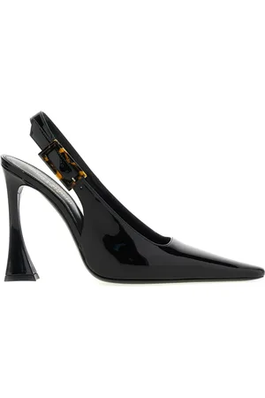 Saint Laurent Sko, Dame, Sort, 35 EU, Læder, Læder Slingback Pumps med Flared Hæl