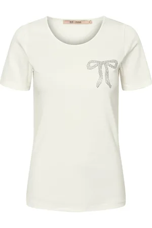 RUE de FEMME Top, Dame, Hvid, M, Elegant Broderet T-shirt Off
