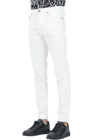 VERSACE Jeans, Herre, Hvid, W35, Hvide Skinny Jeans med Metallic Detaljer