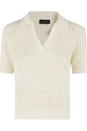 Roberto Collina Strik, Dame, Hvid, XS, Mesh Polo Shirt