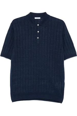 Boglioli Top, Herre, Blå, S, Uld, Blå Ribbet Polo Skjorte Stilfuld
