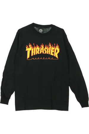 Thrasher Top, Herre, Sort, XL, Bomuld, Sort Flamme Langærmet T-shirt