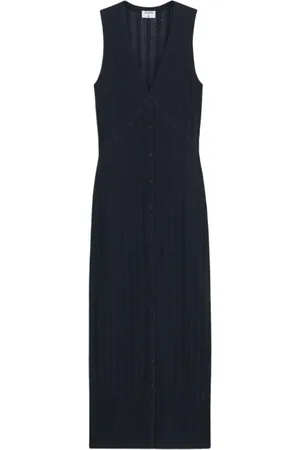 Filippa K Kjole, Dame, Sort, S, Bomuld, Sort Strik V-Hals Kjole