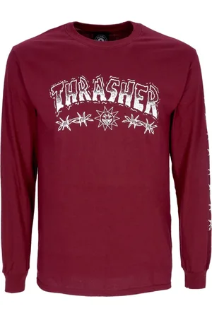 Thrasher Top, Herre, Brun, XL, Bomuld, Pigtråd Langærmet Tee Maroon