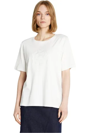 RUE de FEMME Top, Dame, Hvid, M, Bomuld, Delikat Broderet T-shirt Off