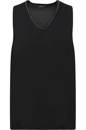 Fabiana Filippi Top, Dame, Sort, M, Elegant Hvid Ærmeløs V-Hals Bluse