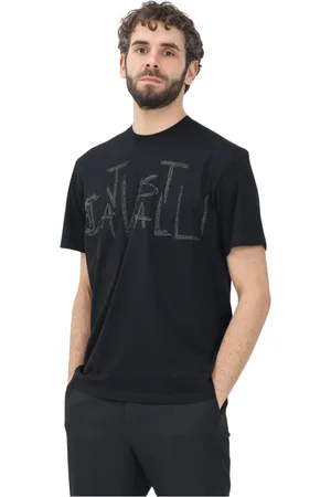 Roberto Cavalli Top, Herre, Sort, S, Bomuld, Sort kortærmet T-shirt Urban Stil