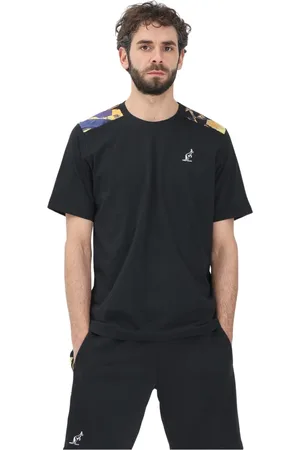Australian Top, Herre, Sort, L, Uld, Sort kortærmet T-shirt med farverige skulderindsatser