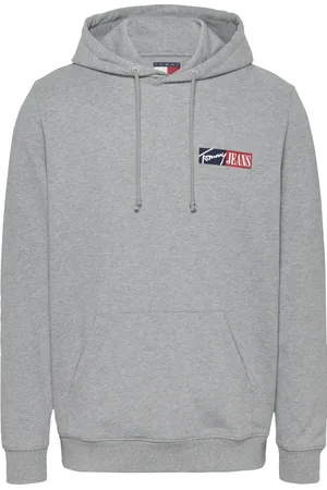 Tommy Hilfiger Sweathshirts & Hoodies, Herre, Grå, M, Bomuld, Grå Sweater med Hætte og Lomme