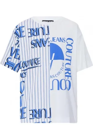 VERSACE Top, Herre, Hvid, M, Bomuld, Hvid og Blå Grafisk Print T-shirt