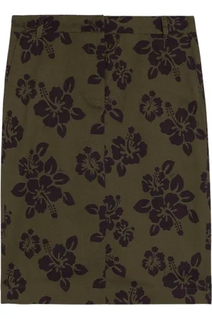 Aspesi Nederdel, Dame, Grøn, S, Bomuld, Bomuld Hibiscus Print Nederdel