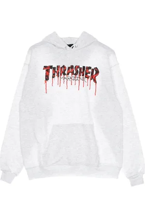 Thrasher Sweathshirts & Hoodies, Herre, Hvid, M, Bomuld, Blod Dryp Hættetrøje Lys Stål