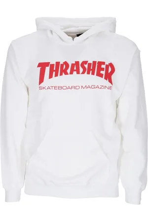 Thrasher Sweathshirts & Hoodies, Herre, Hvid, XL, Bomuld, Hvid/Rød Skatemag Hættetrøje
