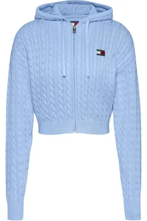 Tommy Hilfiger Sweathshirts & Hoodies, Dame, Blå, M, Bomuld, Blå Strikket Hættetrøje Heritage Stil