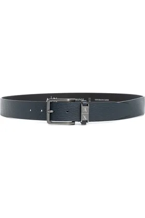 Armani Exchange Tilbehør, Herre, Blå, 90 CM, Læder, Enkel Logo Spænde Bælte