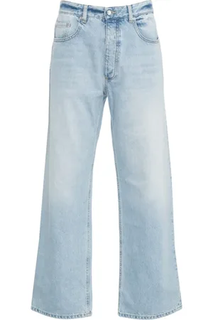 Icon Denim Jeans, Herre, Blå, W31, Bomuld, Blå Distressed Wide Leg Jeans