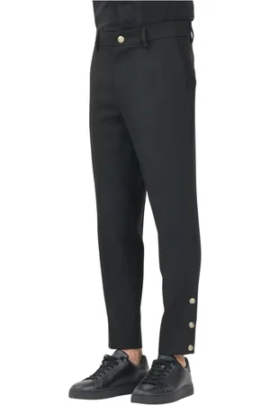 VERSACE Bukser, Herre, Sort, S, Uld, Elegant Sorte Bukser med Guld Knapper
