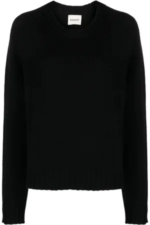 Khaite Strik, Dame, Sort, S, Cashmere, Sort Cashmere Strik Crew Neck Jumper