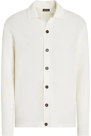 Ermenegildo Zegna Strik, Herre, Hvid, L, Uld, Hvid Uld Sweater Skjortekrave