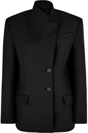 The Attico Jakke, Dame, Sort, M, Uld, Sort Uld Gabardine Blazer med Logo