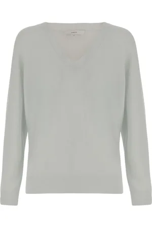 Vince Strik, Dame, Grå, XL, Cashmere, Luksus Cashmere Silk V-Hals Sweater