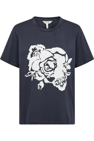Part Two Top, Dame, Blå, M, Bomuld, Navy Rose Print Tee