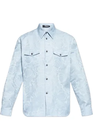 VERSACE Skjorte, Herre, Blå, L, Bomuld, Skjorte med Barocco mønster