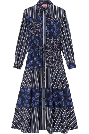 Kenzo Kjole, Dame, Flerfarvet, S, Bomuld, Geometrisk og blomstret midi-kjole
