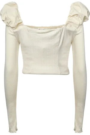For Love & Lemons Top, Dame, Hvid, S, Polyester, Aliyah Pointelle Langærmet Top Creme
