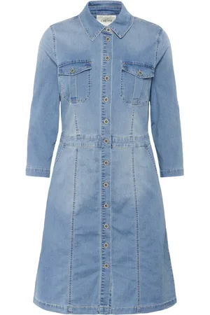 Cream Kjole, Dame, Blå, 2XL, Denim, Denim Kjole med ¾ Ærmer og Lommer