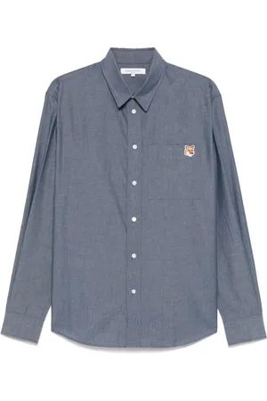Maison Kitsuné Skjorte, Herre, Blå, M, Bomuld, Blå Button-Up Skjorte med Brystlomme