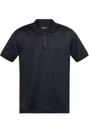 Giorgio Armani Top, Herre, Blå, M, Bomuld, Polo med broderet logo