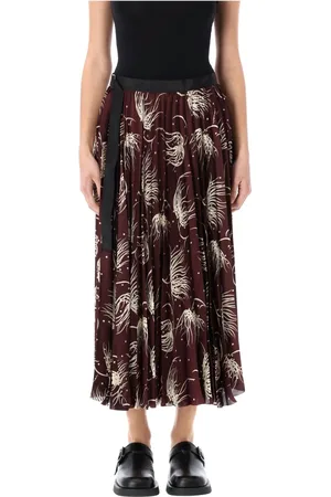 SACAI Nederdel, Dame, Flerfarvet, M, Burgundy Printet Plisseret Midi Nederdel