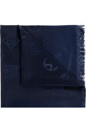 Giorgio Armani Tilbehør, Herre, Blå, ONE SIZE, Uld, Tørklæde med monogram