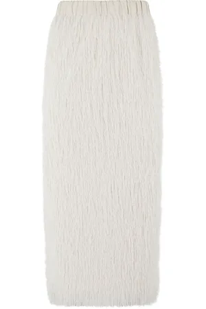 ALYSI Nederdel, Dame, Hvid, XS, Elastisk Talje Frynset Nederdel