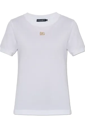 Dolce & Gabbana Top, Dame, Hvid, XS, T-shirt med logoformet applikation
