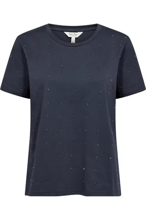 Part Two Top, Dame, Blå, XL, Bomuld, Navy Shine Hot Fix Tee