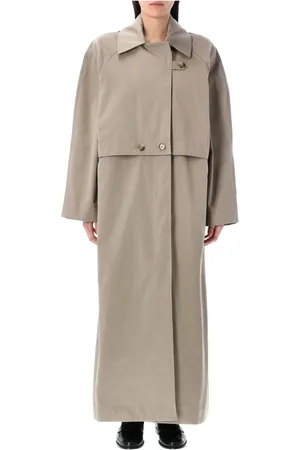 REMAIN Birger Christensen Frakke, Dame, Grøn, S, Bomuld, Beige Bomuld Trenchcoat med Tab Krave