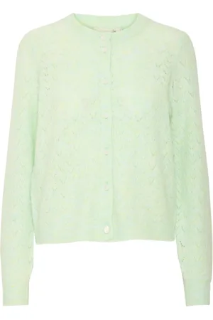 Ichi Strik, Dame, Grøn, 2XL, Uld, Grøn Strik Cardigan Ihbaila Stil