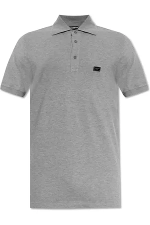 Dolce & Gabbana Top, Herre, Grå, XL, Bomuld, Bomuldspolo med applikation
